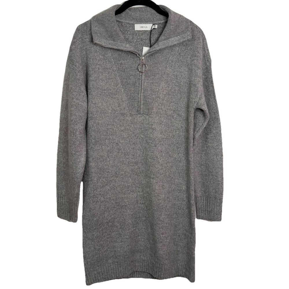 Anthropologie Greylin Iza Knit Half Zip Up Sweater Dress Grey NWT Soft Stretchy